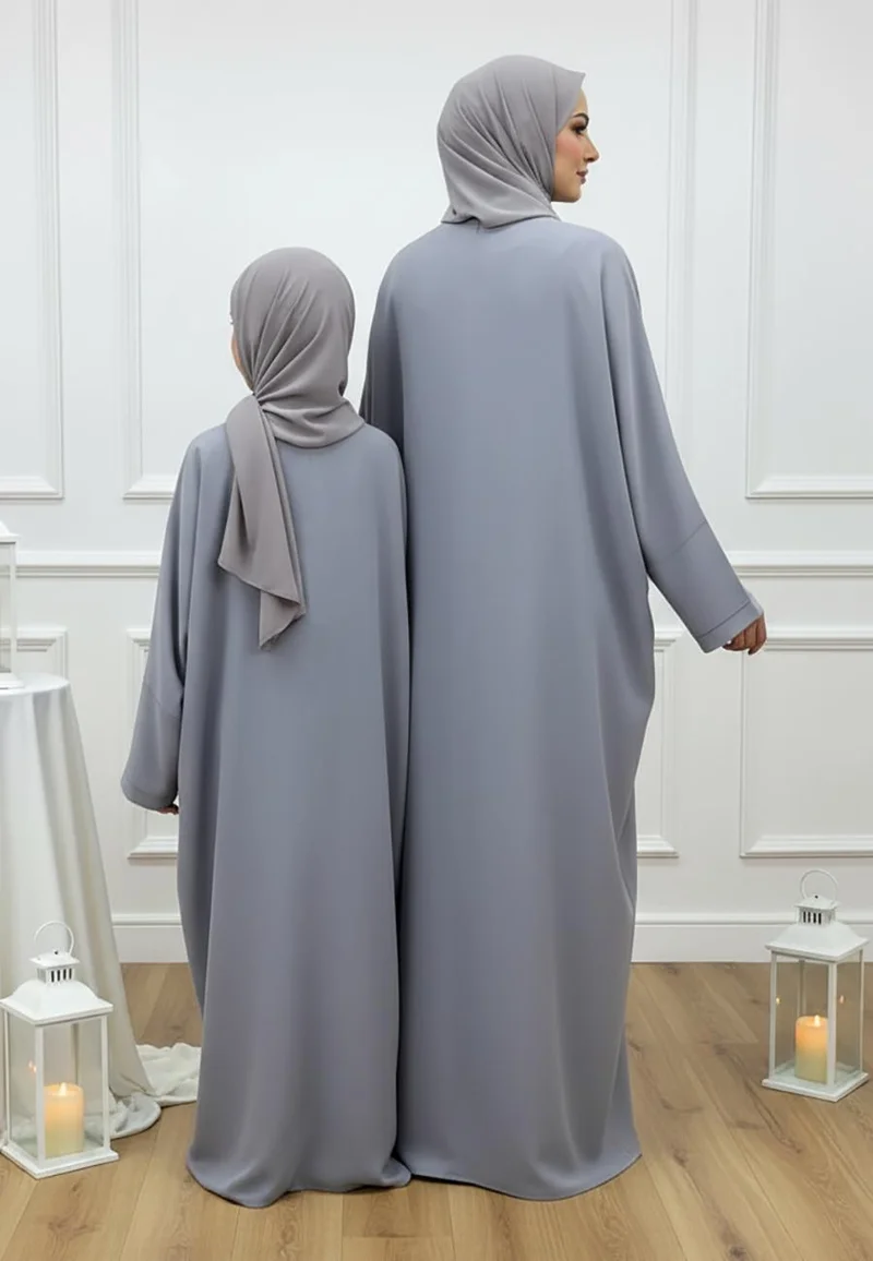NUKHBAA  Luxurious Mother & Daughter 2-Piece Abaya Set | Signature Matching Inner Dress Collection-2P832MD (Dresses are sold individually. To create a matching mom and daughter set, please purchase two items in different sizes) for Women | Best Price UAE